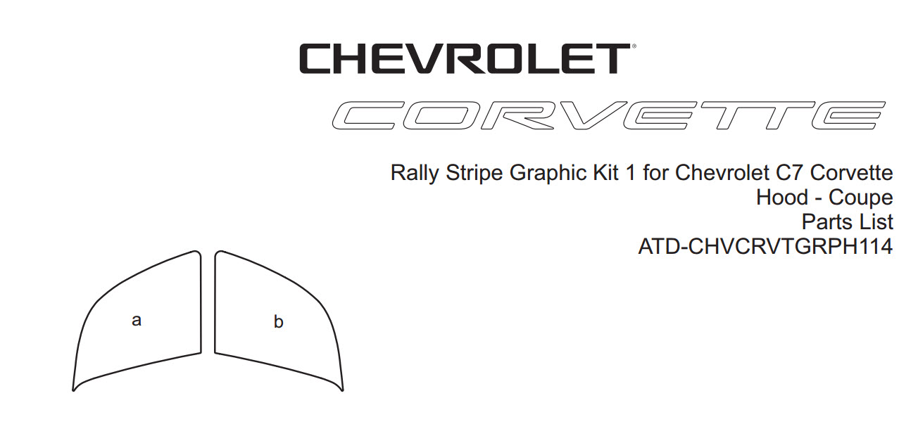 C7 Corvette Hood Front Only GM Style Rally Stripe Graphic Kit, Style 1, Single Color